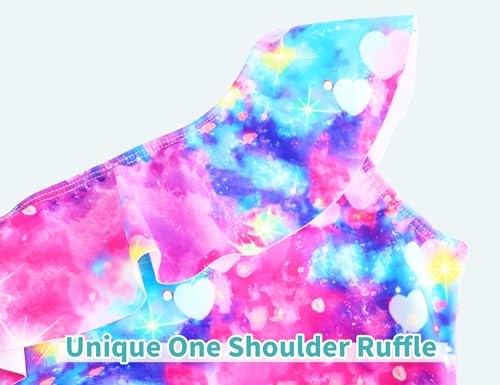Snowheart Girls Swimsuit Adjustable Shoulder Strap UPF50+ One-Shoulder Ruffle Bathing Suit 3-12T3