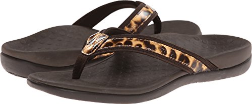 Vionic Women's Tide II Toe Post Sandal - Ladies Flip Flop with Concealed Orthotic Arch Support Brown Leopard 9 M US