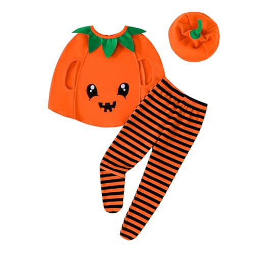 Toddler Baby Boy Girl Pumpkin Costume Halloween Fancy Dress Cosplay Cloak Cape Top Striped Leggings Hat Outfits