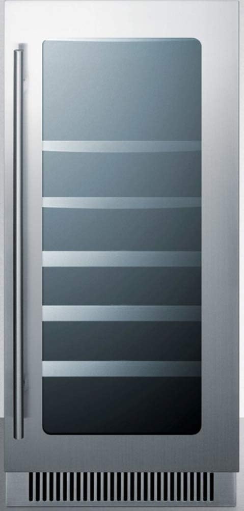 Summit CL151WBV 15"" Classic Collection Wine Cooler with 34 Bottle Capacity Low-e Glass Door Temperature Alarm and LED Lighting in Stainless Steel
