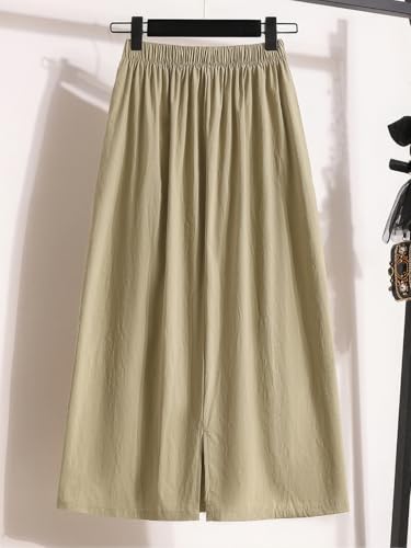 ebossy Vintage Cotton Cargo Skirts for Women Casual Drawstring Back-Elastic Waist Pencil Long Skirt with Pockets2