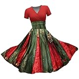 Robe de Noël pour femme - Robe de Noël élégante à manches courtes avec motif de Noël amusant - Ligne trapèze - Robe de fête - Robe de cocktail - Robe de Noël pour femme, Vert B, M