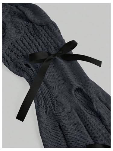 Image of BEAUDRM Women's Crochet Bolero Shrug Goth Grunge Outfits Bell Sleeve Sweater Bow Pullover Crop Top