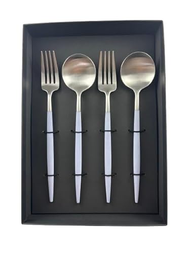 クチポール(Cutipol) (正規品) カトラリーセット ポルトガル 結婚式用 ご夫婦 初心者向け プレゼント おしゃれ 食器洗い機対応 キッチン ギフトボックス GOA バイオレットシルバー ペアセット4pcs