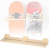 Halloscume 2 Boards Skateboard Wall Mount Holder Holds Double Skateboard Wall Hanger Rack Wooden Storage Display Tool for Longboard Snowboard Deck Home Garage