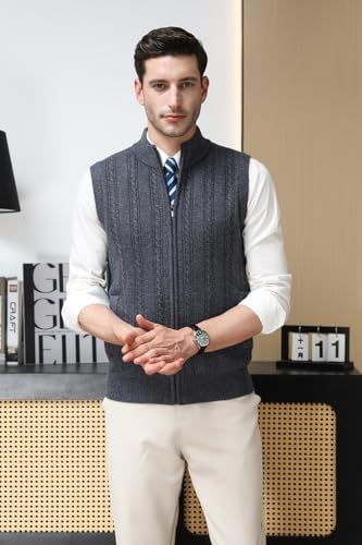 Men’s 100% Wool Sleeveless Cardigans Full Zip Up Knitted Sweater Vest Casual Outerwear3
