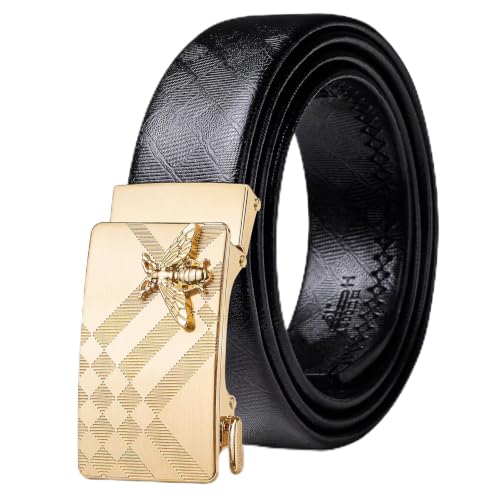 Image of Dubulle Designer Men's Belts, Ratchet Leather Sliding Buckle Dress Belt | 1 3 /8 inch(3.5cm) Genuine Leather Adjustable Strap, Automatic Ratcheting Buckles, Gift‑Boxed, Trim to Fit, for Business Casual