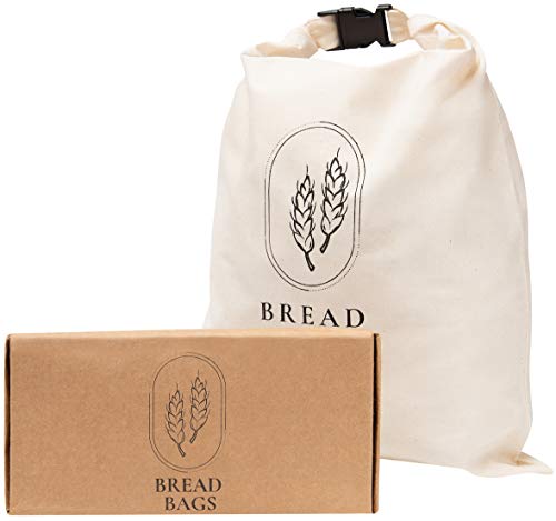Bread Bags - Organic Cotton Counter Top Storage Containers with Carrier Handle - Set of 2 (12 x 17 inch, Natural)