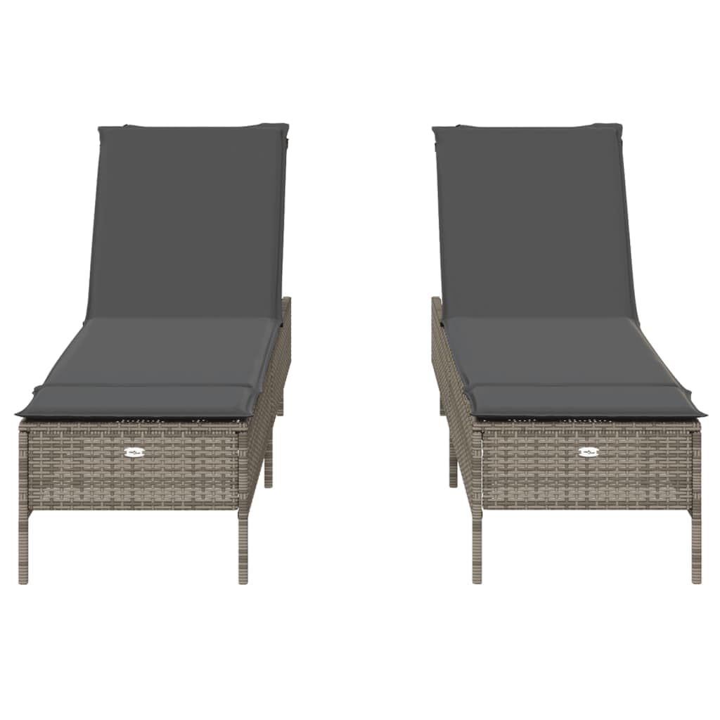 Lettini Prendisole 2 pezzi con Cuscini Grigio Polyrattan Letto Solarium Regolabile Schienale 5 Posizioni Telaio Acciaio Resistente UV per Giardino Piscina Terrazza Spiaggia 198 x 55 cm Carico 110 kg