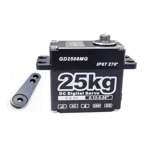 GOTECK 25KG Digital Servo,Large Torque 8.4V Full Metal Gear IP67 Waterproof Steering Servo with 25T Servo Horn for 1/8 1/10 1/12 RC Crawler Car,Robot,Boat,Truck Robot Parts (25KG(8.4V)-270°)