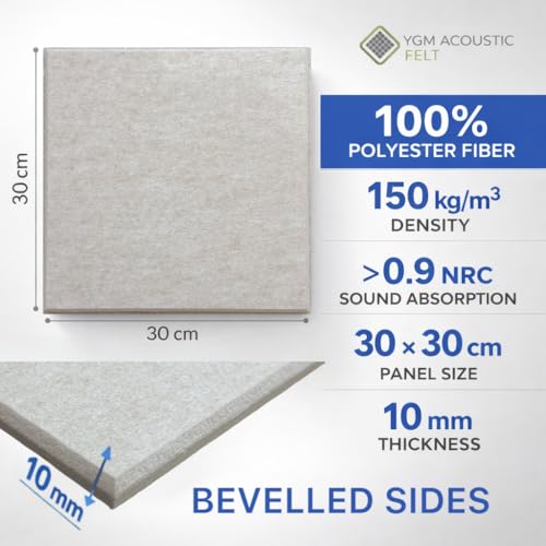 Image of YGM Acoustic Foams Luxury PET Felt Acoustic Self Adhesive Panels, 10 MM Thick, Sound Absorbing Panels for Wall | Room Noise Reducer & Sound Dampening (Pure Beige, 1x1 Foot - 8 Panels)