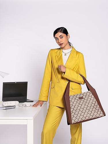 Image of ZOUK Printed Jute Handcrafted Vegan Leather Grey Women's Stylish Tote Bags | Trapezia Tote| Shoulder bag with double handle