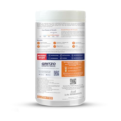 Image of Gritzo SuperMilk Growth+ (10-12y Girl), 400g + Gummies | Creamy Vanilla | 12g Protein | Includes 30 Iron Gummies | Zero Refined Sugar