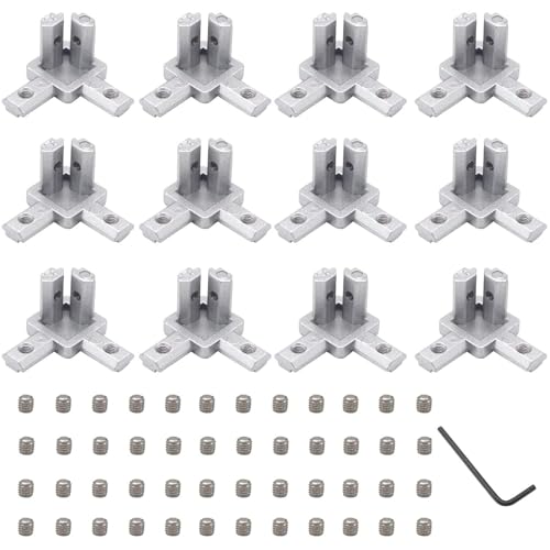iMetrx Silver 12Pcs 2020 3 Way Corner Brackets Connector Set including 48Pcs M4 Screw and 2Pcs M2 Wrench for 2020 Series Aluminum Extrusion Profile