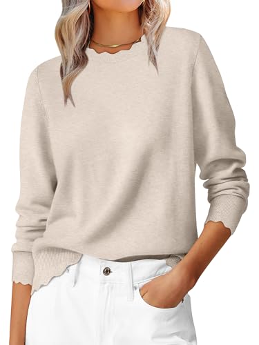 ANRABESS Sweaters for Women Fall Loose Fit Lightweight,Almond,L