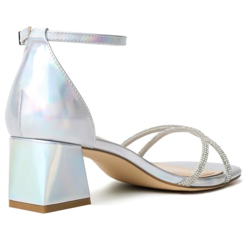 Image of Mostrin Chunky Heels for Women Round Open Toe Strappy Heeled Sandals Ankle Strap Dressy Block Low Heels for Party Wedding Prom Daily