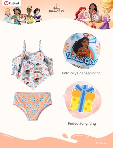 Image of Disney Frozen Elsa Stitch Moana Toddler Girls Two Pieces Ruffle Strap Bikini Top and Bottom Set Beach Swimsuit