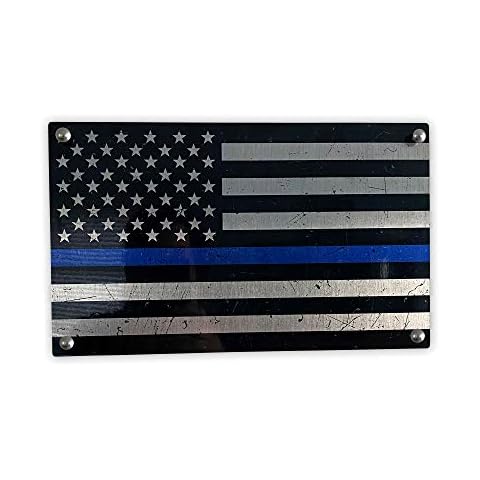 ANVEVO 12" x 7.25" Metal Blue Line Flag – Original Metal Art Wall Décor Gifts for Men – Quality Hanging Signs for Home, Man Cave, Office – Stylish Ready-to-Hang Aluminum US Flag - Handmade in The USA Cover