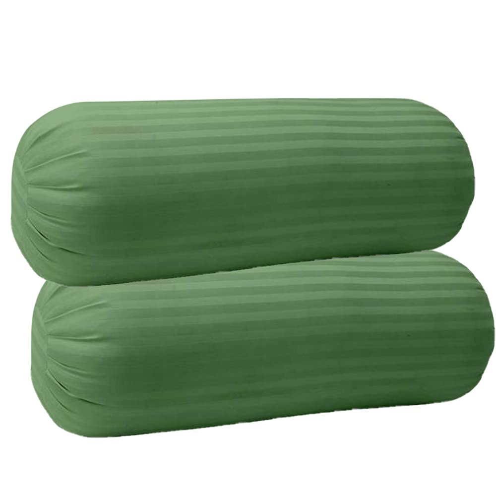 Trance Home Linen 100% Cotton 16x32 inch 200TC Striped Bolster Cover | Round Bed Side Long Bolster Pillow Cover to fit 24" Length 9" Dia | Pack of 2 Bolster Cover only (16x32 inch,Moss Green)-picture-9