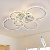 6-Rings LED Modern Ceiling Light Dimmable with Remote for Living Room, 31.5’’ Ceiling Lamp Plating Chrome 100W 3000K-6500K Metal Circle Flush Mount Chandelier Lighting Fixture for Bedroom Dining Room