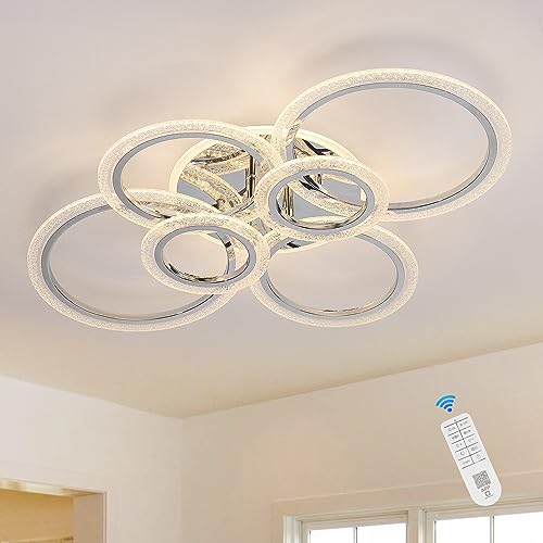 6-Rings LED Modern Ceiling Light Dimmable with Remote for Living
