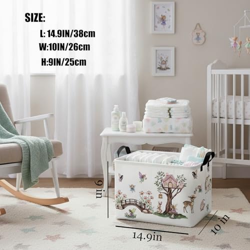 Image of Kid Cute Rectangle Storage Basket Baby Toy Clothes Storage Bin Nursery Playroom Bedroom Decor Basket (Pink Tree House Flower Fairy)