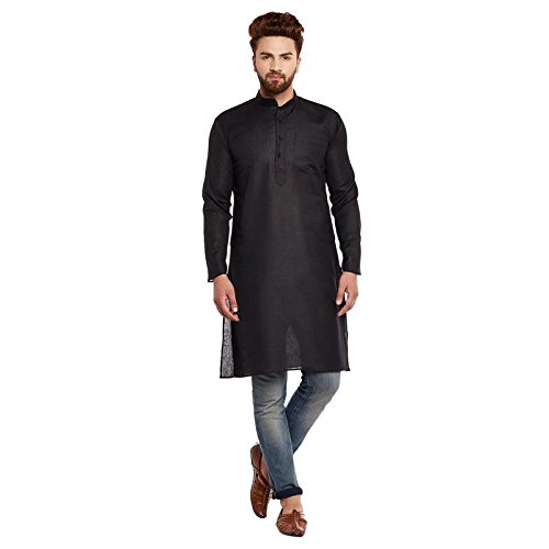 Image of SOJANYA (Since 1958 Men's Black Cotton Linen ONLY Long Kurta