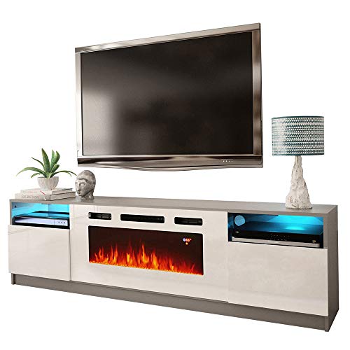 MEBLE FURNITURE & RUGS York WH02 Electric Fireplace Modern 79\" TV Stand