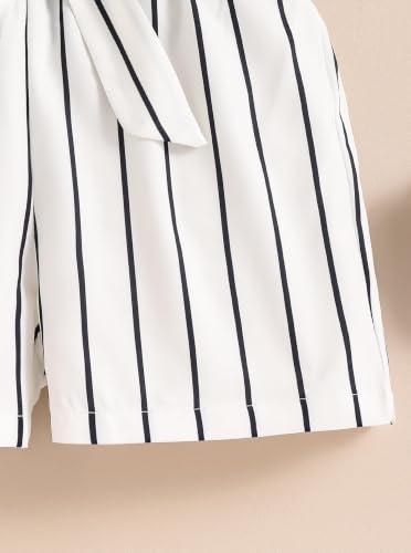 Image of Girls 2 Piece Outfits Summer Ruffle Sleeve Top and High Waisted Striped Shorts Set for Girls 7-14