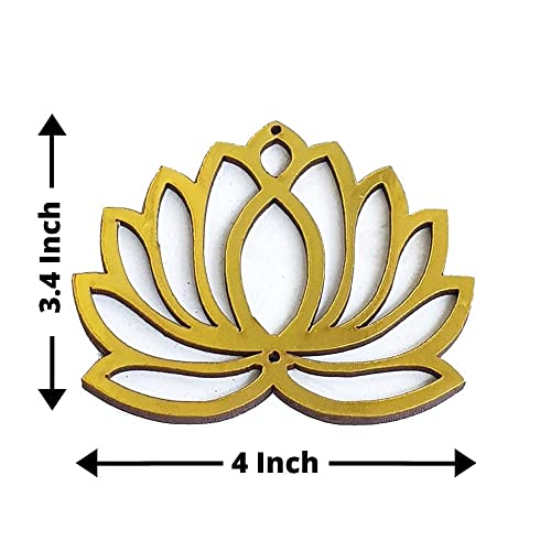 Image of Sanvatsar Home White Golden Lotus 4 Inch Set of 24 Wooden Cutout DIY Rangoli Kit | Decorations for Diwali, Dusshera Wedding Rangoli, Pooja, Decorations, Festival Gift (White24)