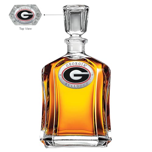 Image of Heritage Pewter Georgia Capitol Decanter | 24 OZ Whiskey Decanter for Liquor with Airtight Stopper | Expertly Crafted Pewter Glass Clear