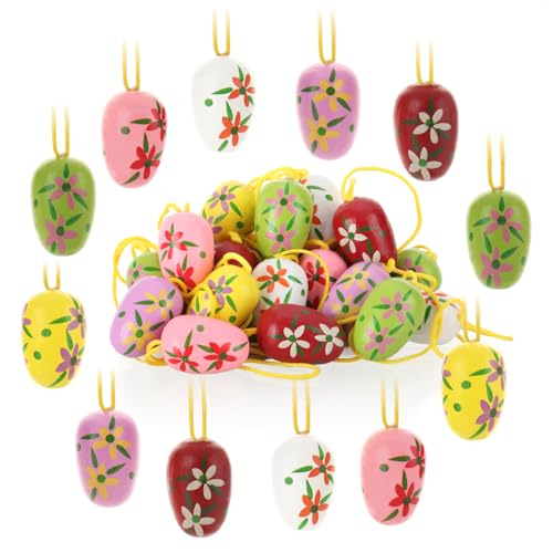 com-four® 24x Ostereier zum Aufhängen - Osterdeko aus Holz in tollen Farben - Deko Ostereier mit schönen Farben und Mustern (Lebendig / 1.9cm)