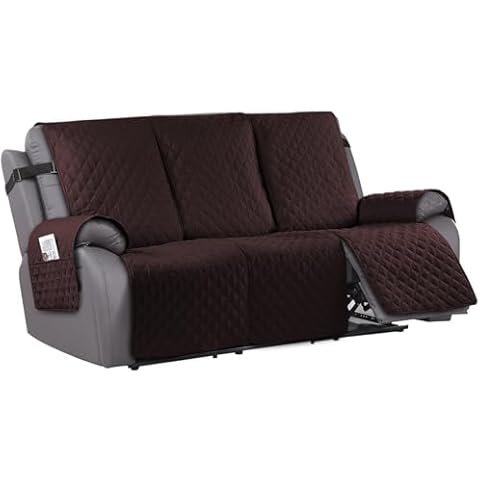 AIRFUN Waterproof Recliner Sofa Cover for 3 Cushion Couch,Nonslip Recliner Sofa Slipcover with Elastic Band,Furniture Protector Sofa Cover for Living Room,Bedroom(3 Cushion Sofa,Dark Coffee) Cover