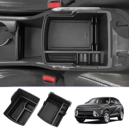 LUWU Center Console Organizer Compatible with 2024 Hyundai Kona Accessories Kona EV SE/SEL/Limited Console Organizer Tray Kona SX2 Armrest Console Organizer Kona Secondary Armrest Storage Box 2PCS