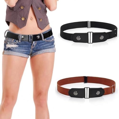 TBKSOVMV 2 Pieces Elastic Belt Invisible Belt for Women Without Buckle Unisex No Buckle Buckless Men's Adjustable Elastic for Jeans Trousers Dress, Czarny/Kawa, Länge: 110 cm : 3,5 cm