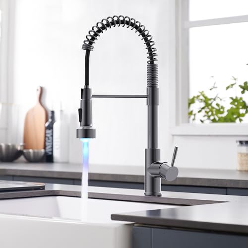 Image of GIMILI Black Stainless Kitchen Faucet with Pull Down Sprayer Single Hole Stainless Steel LED Faucet, Suitable for Farmhouses, RV, Laundry Room, Outdoor, and Campers. Llave para fregadero de cocina