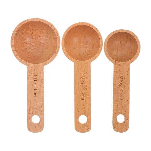 Angoily Cucharas Medidoras de Madera de Haya para Café 7.5ml 10ml 15ml, Juego de 3 Piezas para Medir Granos y Polvo, Utensilios de Cocina Compactos para Uso Doméstico