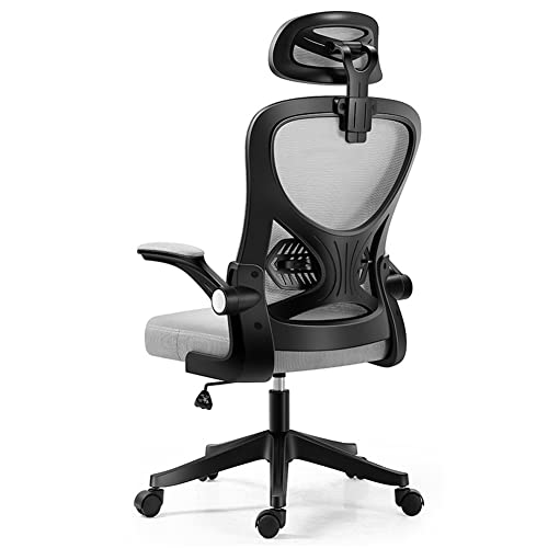wiltop Ergonomischer Bürostuhl, Netzstoff, Computertisch, Chefsessel mit hochklappbaren Armlehnen höhenverstellbar Lendenwirbelstütze Kopfstützenrollen, Netzgewebe, Black/Grey Cover