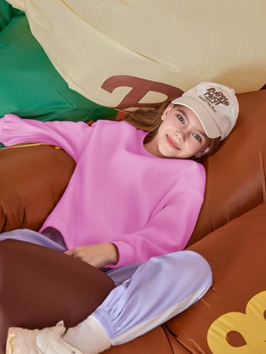 Image of Haloumoning Girls Oversized Crewneck Sweatshirts Kids Fleece Pullover Tops