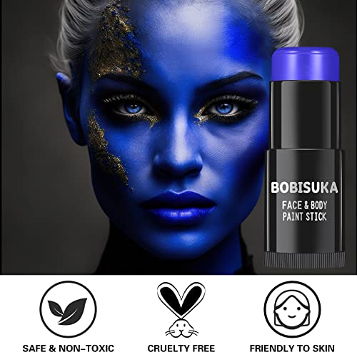 Bobisuka Blue Face Body Paint Stick, Professional Dark Blue Eyeblack Sticks For Sports, Blendable Body Painting For Halloween Makeup Avatar Smurf Mystique Cosplay Special Effects Costume Sfx Stage Kit #TOP5