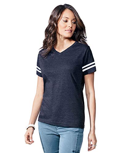 LAT Ladies' Fine Jersey Short Sleeve Football Tee (Vintage Purple/Blended White, Large)