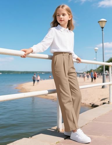 Image of Girls Dress Pants Wide Leg Uniform Pants for Girls Preppy Clothes Size 7-14 Years