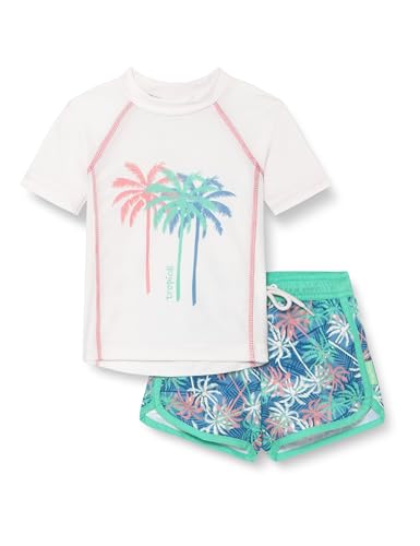 Playshoes Unisex Kinder UV-Schutz Bade-Set zweiteilig Schwimmshirt Badeshorts Badebekleidung, Palmen Ecru, 74/80