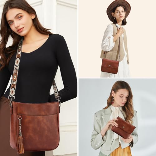Image of 2PCS /Set Crossbody Bags for Women,Vegan Leather Hobo Purse Wallet For Women Set,Shoulder Bags With 2 Adjustable Strap