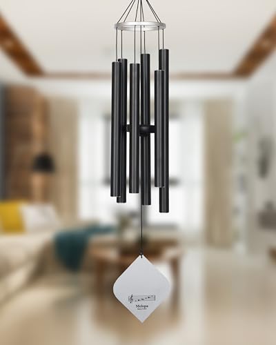 Image of 6 Pipe Large Wind Chimes for Home, Garden, Balcony & Vastu Pooja - Black | Hanging Bells for Home Decoration | Deep Tone Aluminum Wind Chime | Return Gift & Positive Energy Decor