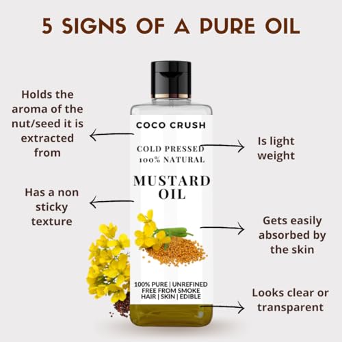 Image of COCO CRUSH Cold Pressed Mustard Oil for Cooking | Extra Virgin, 100% Pure & Natural | Premium Mustard Oil for Healthy Cooking & Baking | Packed with Nutrients for Heart, Skin & Overall Wellness (100ML)