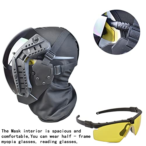 Tactical Full Face Masks With Tactical Goggles,Cs Tactical Knight Mask Protective Paintball Eye Protection Cosplay Costume Movie Shooting For Men (Blcak With Rail) #TOP1