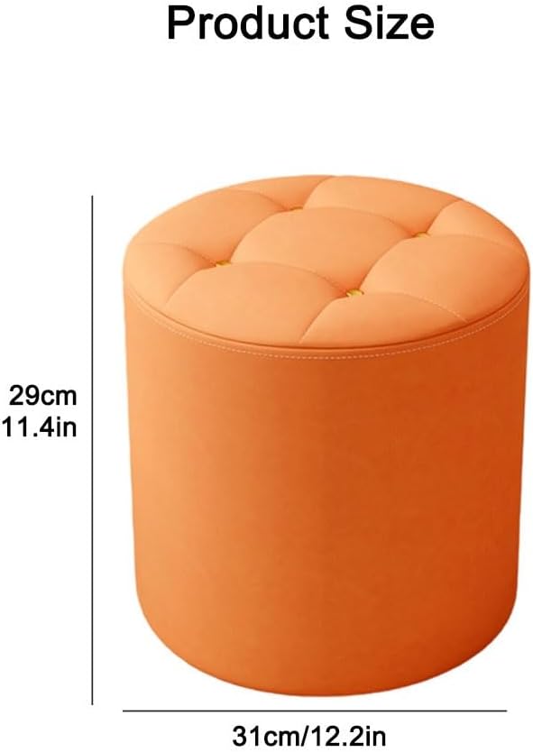 Dark Green Pouf Footrest for Makeup Vanity, Low Stool for Shoe Change, Small Round Accent Chair for Living Room, Bedroom, Office - Cushioned Design