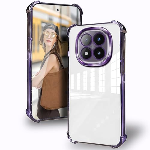 DESSEN Funda para Xiaomi Redmi Note 14 Pro Plus 5G (Pro+) con Protector Lente Camara & Esquinas Reforzadas Antigolpes Carcasa Silicona Transparente Móvil Case Suave TPU Antiamarilleo, Morado