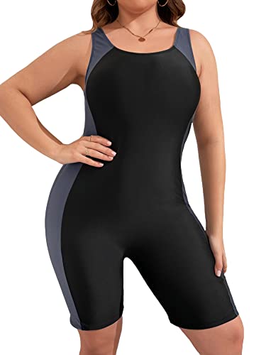 Floerns Women's Plus Size One Piece Swimsuit Colorblock Scoop Neck Shorts Monokini